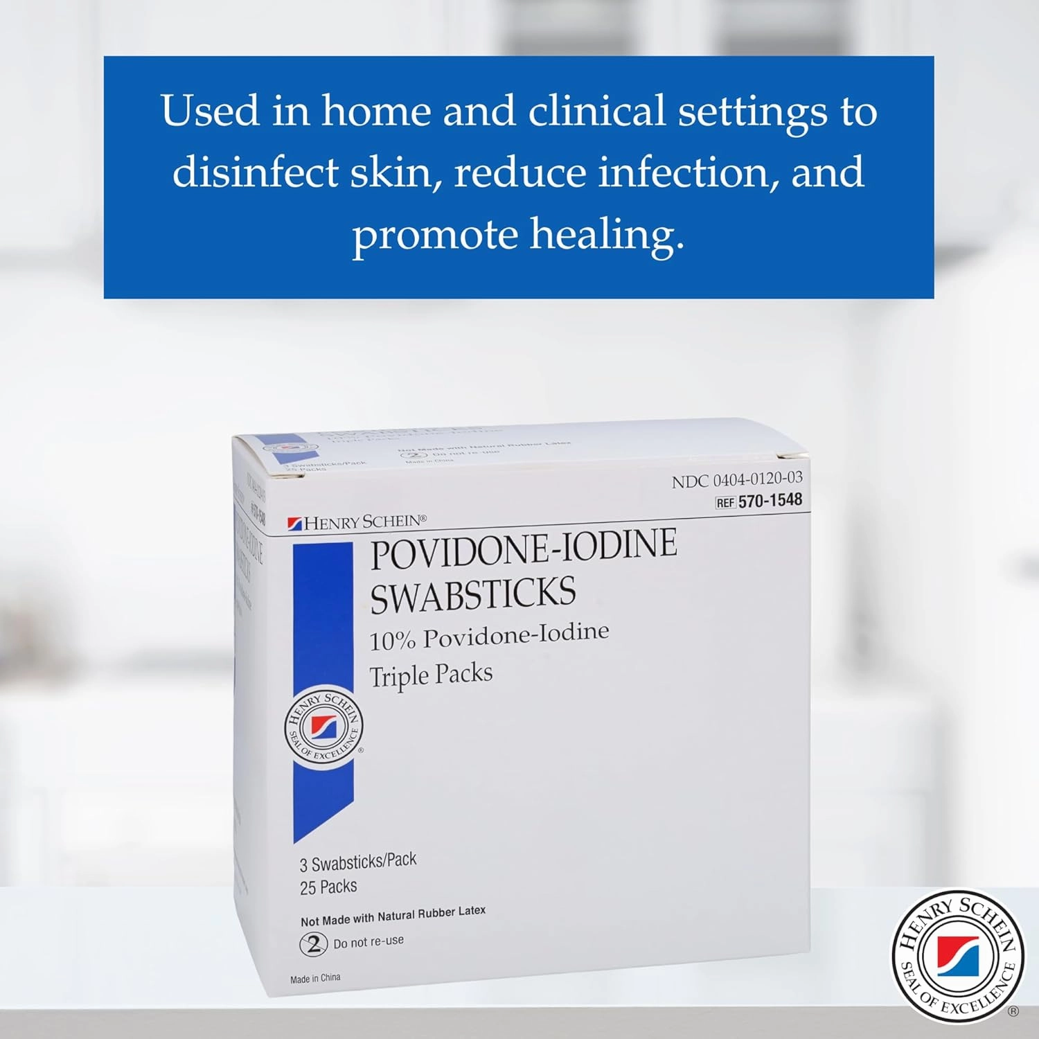 Prep Povidone-Iodine Swabsticks 3's, Individually Packed, Sterile, Antiseptic for Skin Preparation, 10% Povidone-Iodine- 25/BX