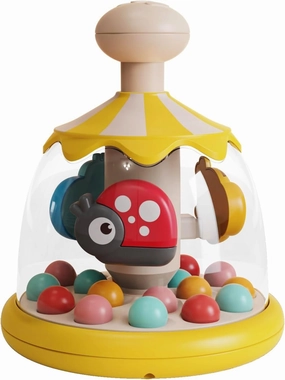 Press Spin Baby Toy Tumble Activity Dome Tumble Top Spinning and Ball Popping Infants Toy Push Spin Carousel Colorful Spinning Faces Activity Learn Cause Effect Toys for 6 Month Plus (Yellow)