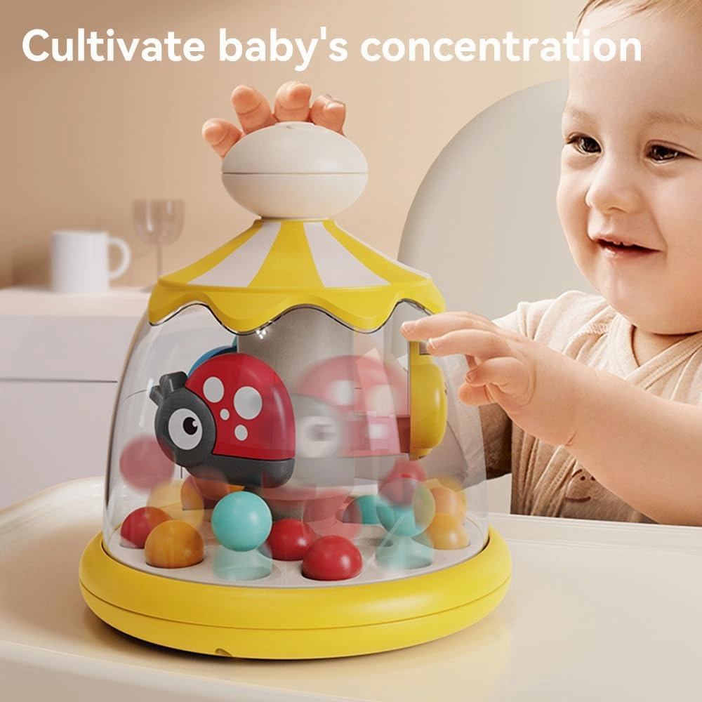 Press Spin Baby Toy Tumble Activity Dome Tumble Top Spinning and Ball Popping Infants Toy Push Spin Carousel Colorful Spinning Faces Activity Learn Cause Effect Toys for 6 Month Plus (Yellow)