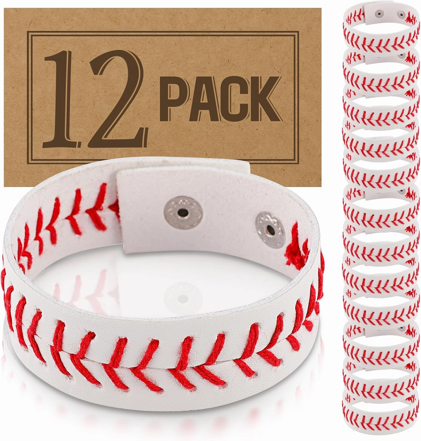 Primium Baseball Bracelets Bulk, Team Pack, Inspirational Seam Leather Wristbands for Sports Fans, Sports Theme Birthday Party Favor Gifts