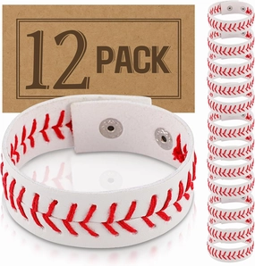 Primium Baseball Bracelets Bulk, Team Pack, Inspirational Seam Leather Wristbands for Sports Fans, Sports Theme Birthday Party Favor Gifts