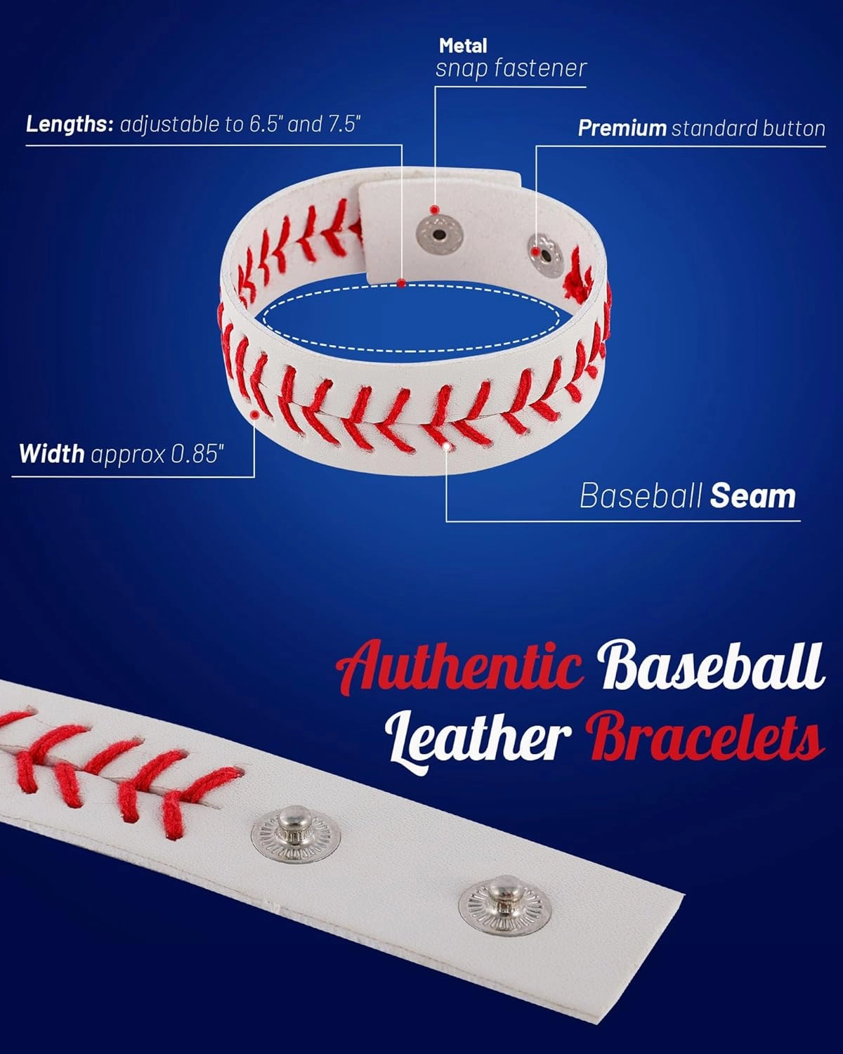 Primium Baseball Bracelets Bulk, Team Pack, Inspirational Seam Leather Wristbands for Sports Fans, Sports Theme Birthday Party Favor Gifts