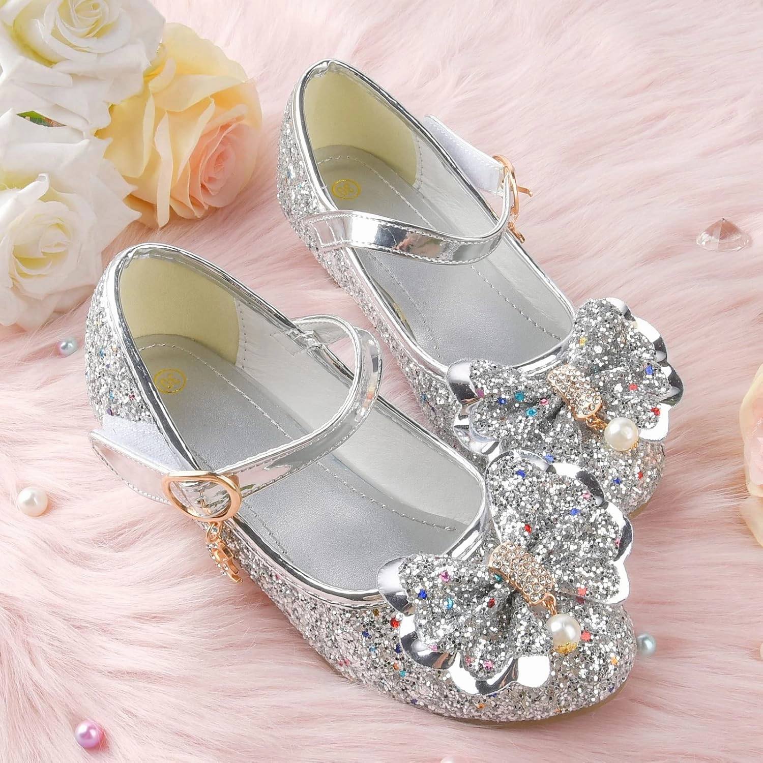 Princess Dress Shoes Flower Girls Low Heel Glitter Party Mary Jane