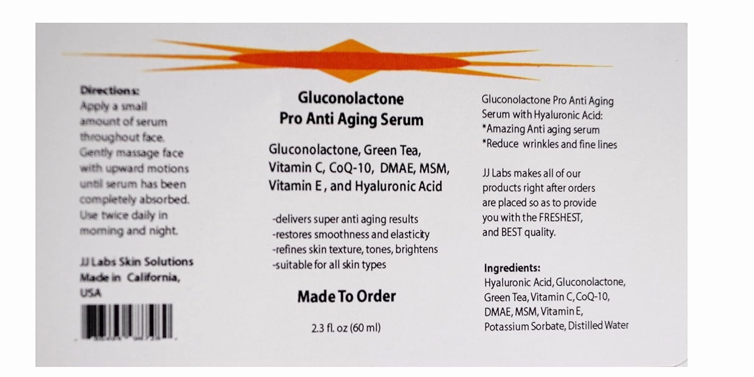 Pro anti Aging Serum with Gluconolactone and Hyaluronic Acid (2.3oz, Pump Dispenser)