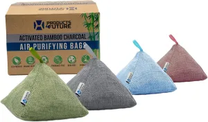Products4Future® 4 Pack of 200g Naturally Activated Bamboo Charcoal Air Purifying Bags | Natural Home Deodorizer Bags | Charcoal Bags Odor Absorber For Pets | Odor Eliminator Air Freshener