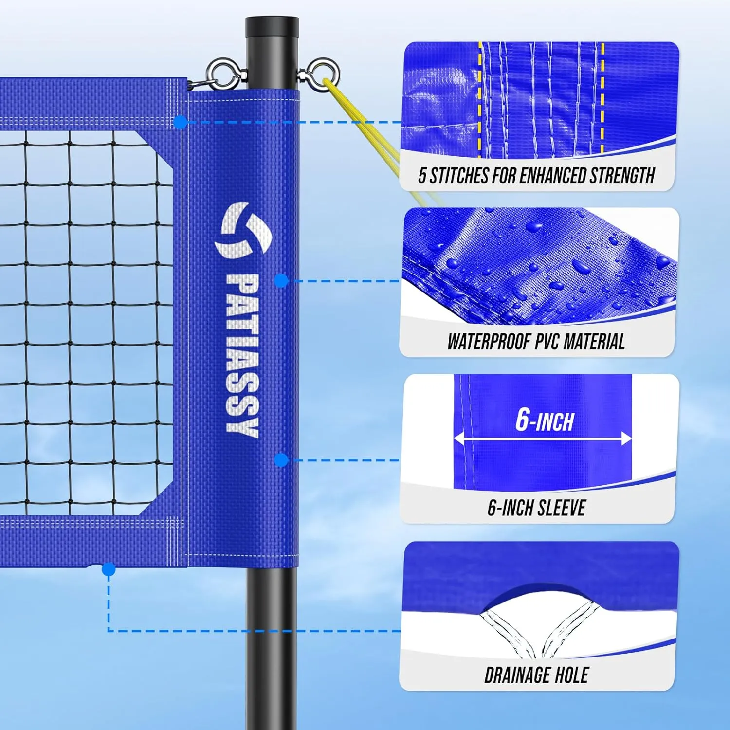 Professional Volleyball Net for Backyard with Adjustable Aluminum Poles and Steel Wire Rope Heavy Duty Outdoor Portable Volleyball Set with Anti-Sag Winch System and 2 Inch Boundary Line