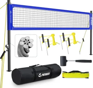 Professional Volleyball Net for Backyard with Adjustable Aluminum Poles and Steel Wire Rope Heavy Duty Outdoor Portable Volleyball Set with Anti-Sag Winch System and 2 Inch Boundary Line