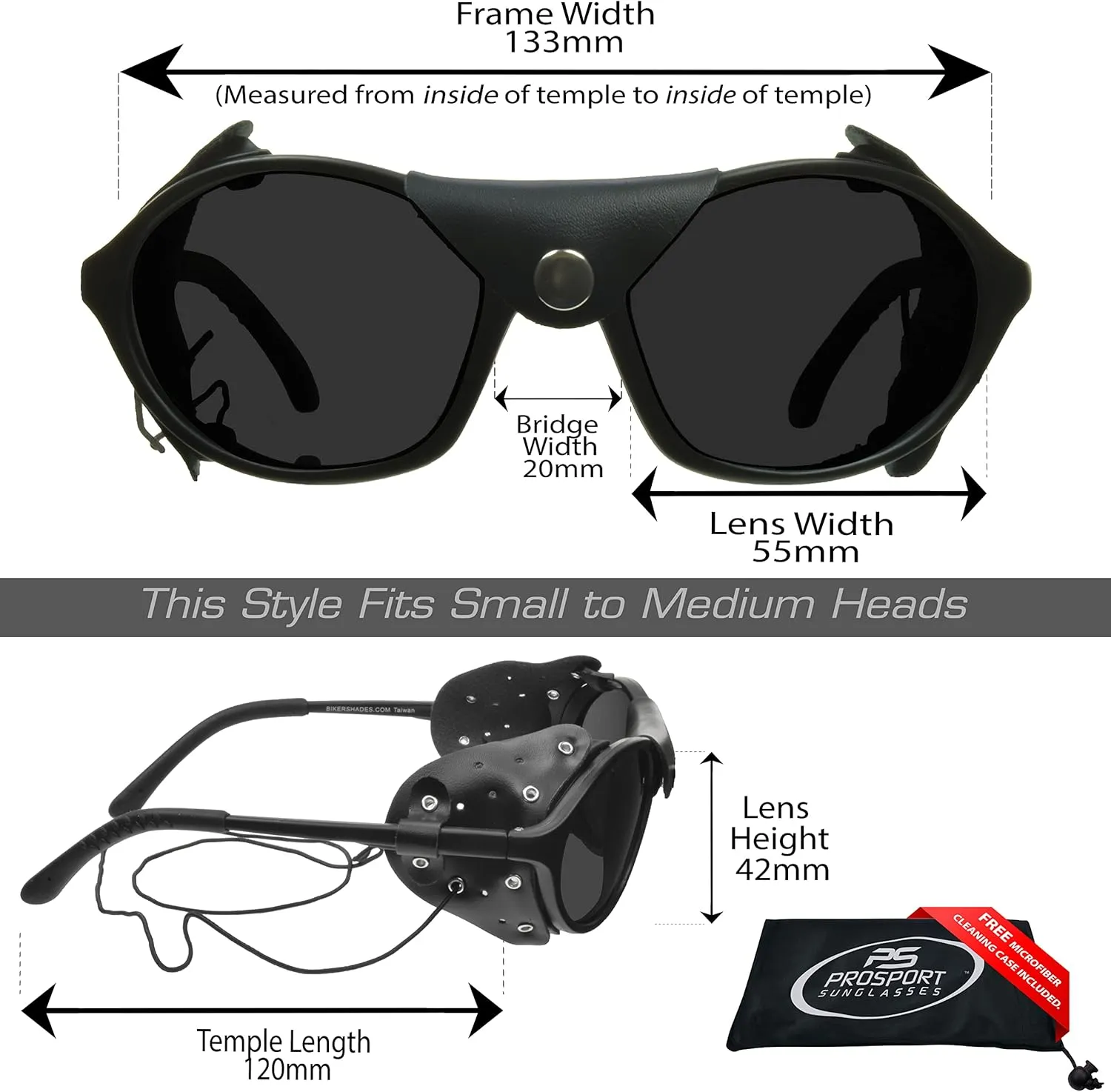 proSPORT Glacier Sunglasses Leather Side Shields for Motorcycle Mountaineering Ski, Yellow Night Vision Lenses HD Lens String