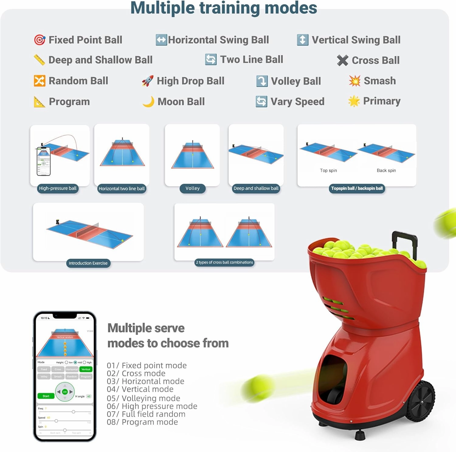PT-9001 Tennis and Padel Ball Machine - Portable, Programmable Training Equipment with Remote Control, Adjustable Speed & Spin, High Capacity, Battery Operated, Ideal for Beginners & Pros