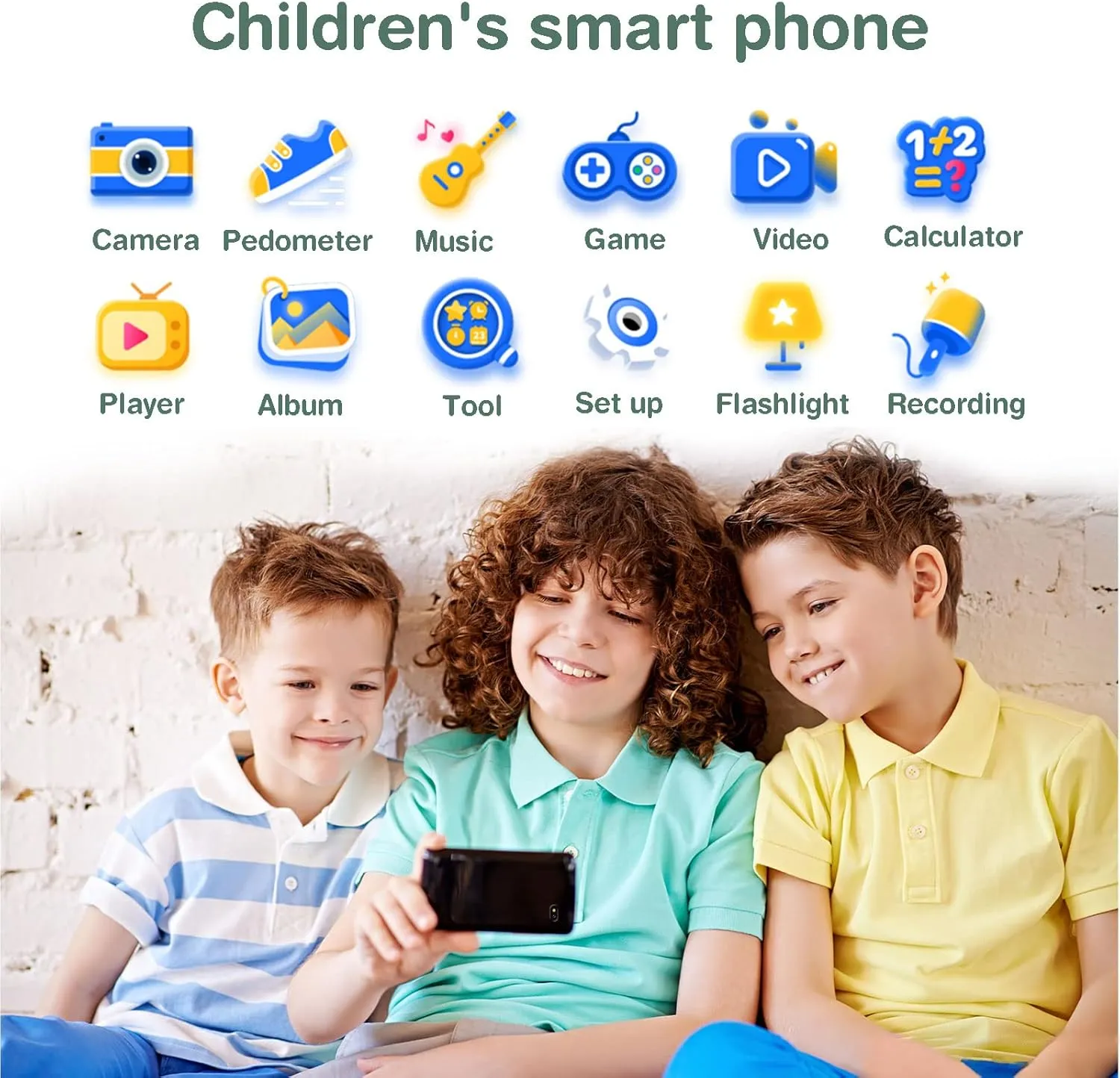 PTHTECHUS® Kids Phone Toy for Boys Girls, 3.8 "Touch Screen Toddler Smartphone with Fun Cameras 16 Games MP3 Music Player Audio Recorder Pedometer Torch Alarm Clock Children Phone for Ages 4-14