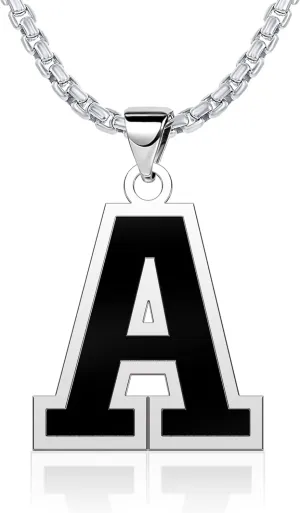 Pugster A Initial Necklace for Men Silver Sports Necklace Varsity Letter Pendant Monogram Gifts Box Chain