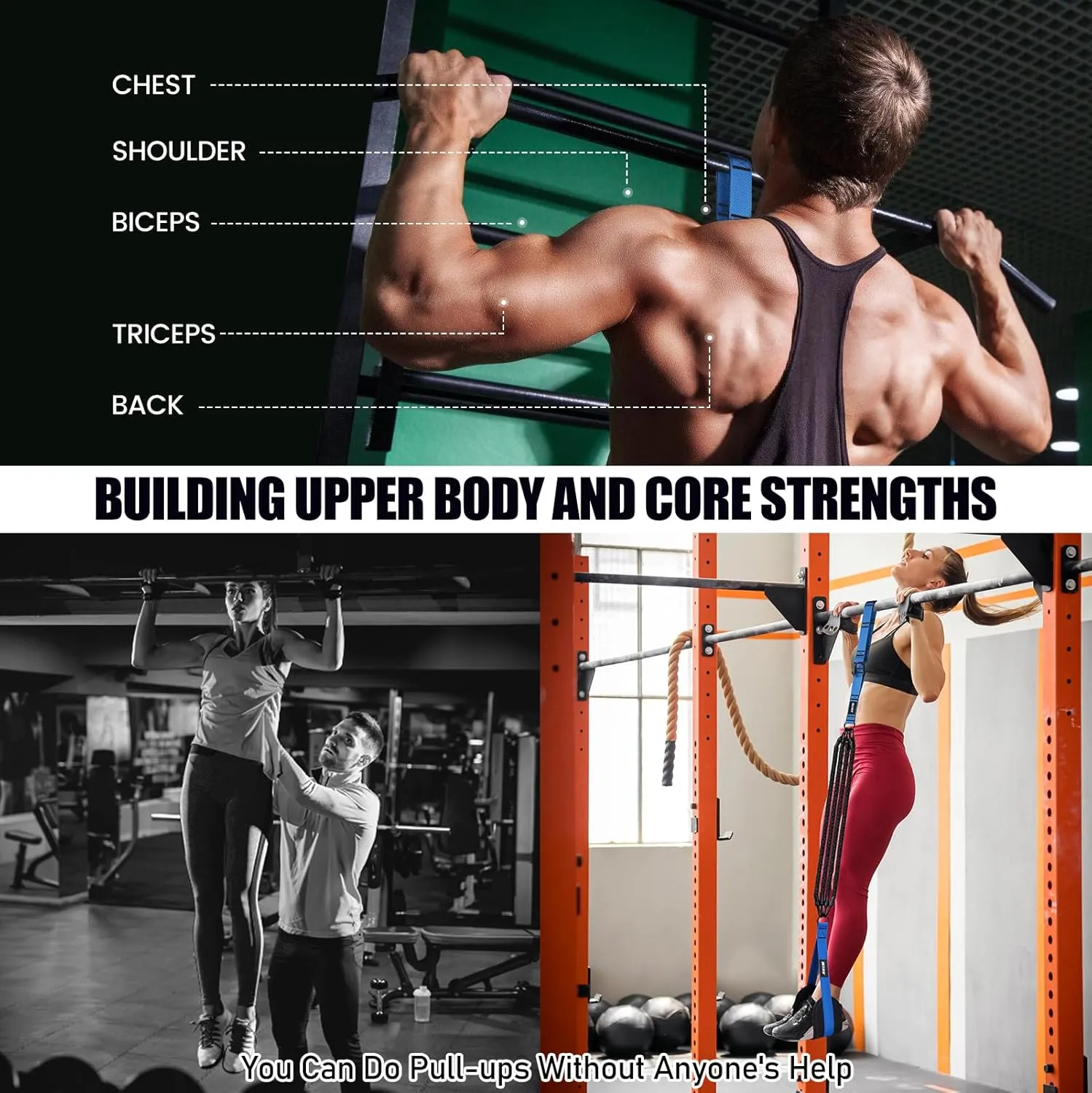 Pull Up Assistance Bands 260lbs, Heavy Pull Up Bands Resistance Bands for Pull Ups Working Out with Feet Rest, Pull Up Bar Bands Assistance Bands Strength Training Workout Equipment, Height Adjustable