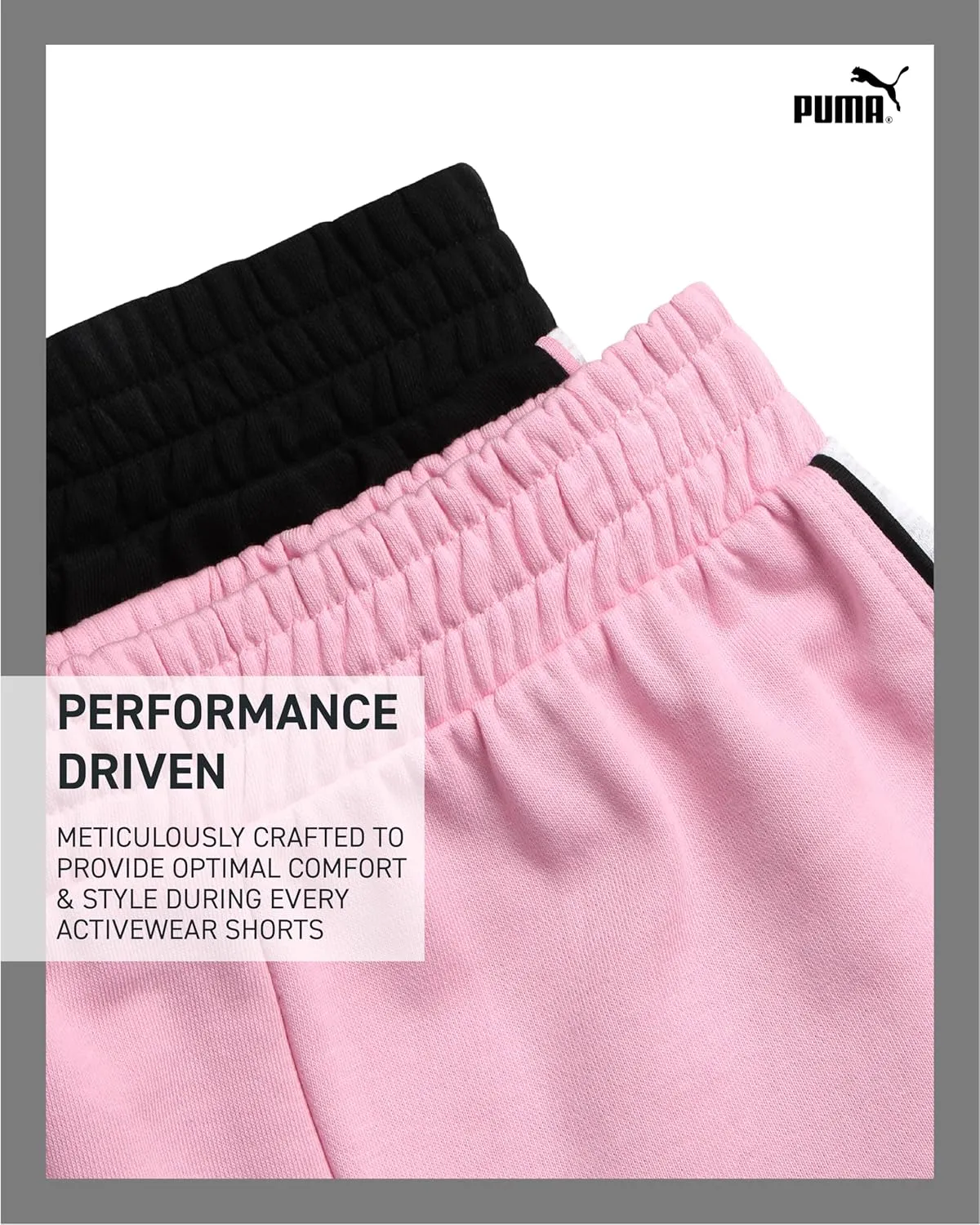 PUMA Girls' Athletic Shorts - 2 Pack Lightweight Performance Cotton French Terry Activewear Shorts (Sizes: 7-16)