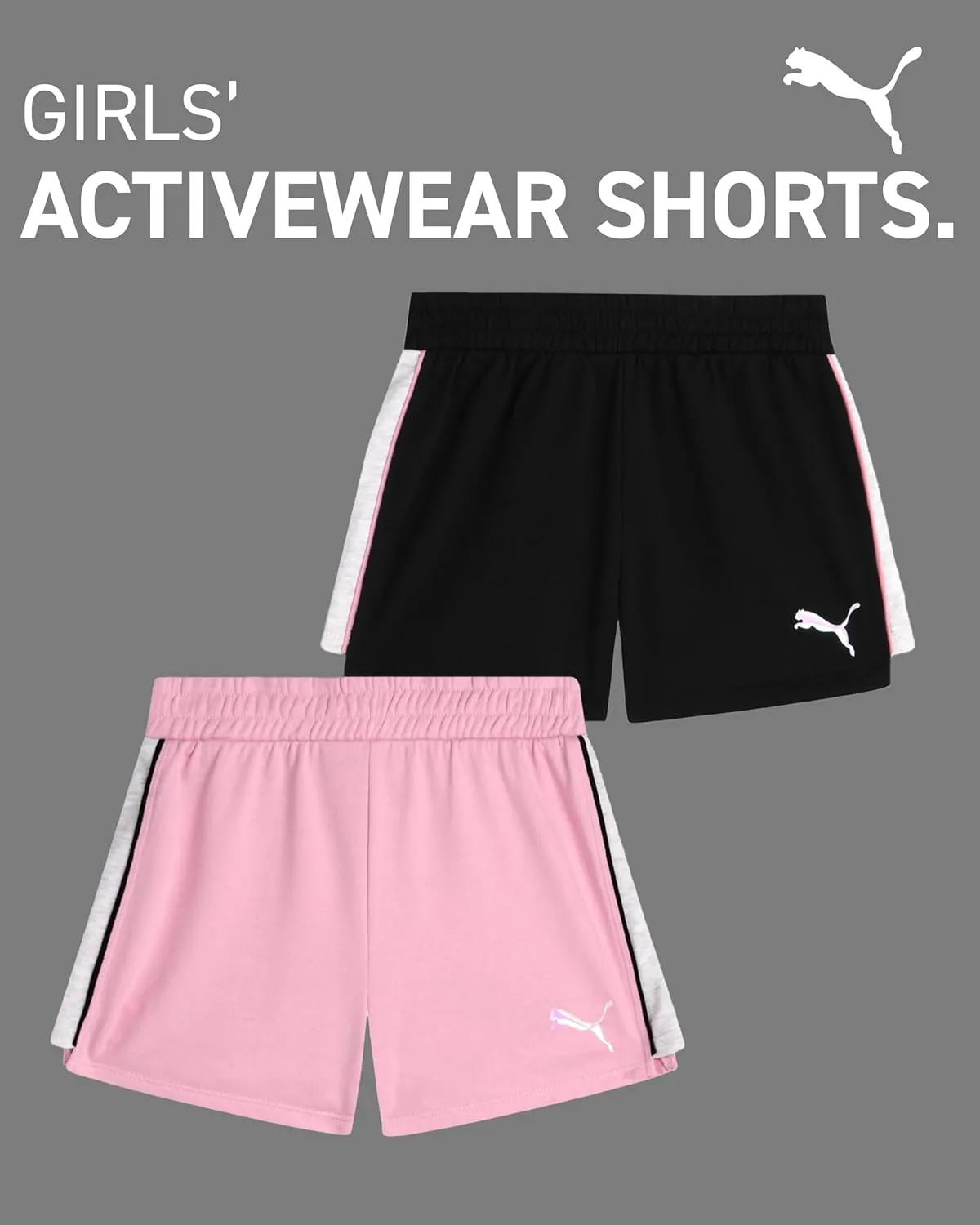 PUMA Girls' Athletic Shorts - 2 Pack Lightweight Performance Cotton French Terry Activewear Shorts (Sizes: 7-16)