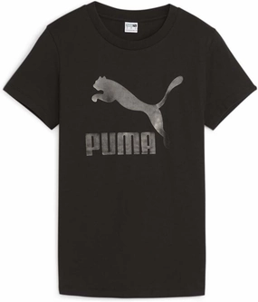 PUMA Womens Classics Logo Crew Neck Short Sleeve Casual Tops Casual - Black - Size XL