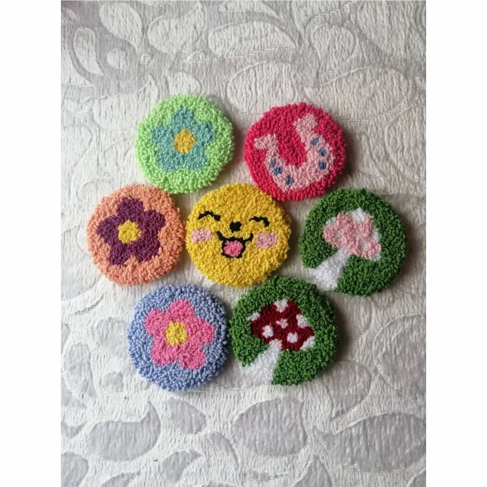Punch Needle Hand-made Car Coasters: Red Mushroom