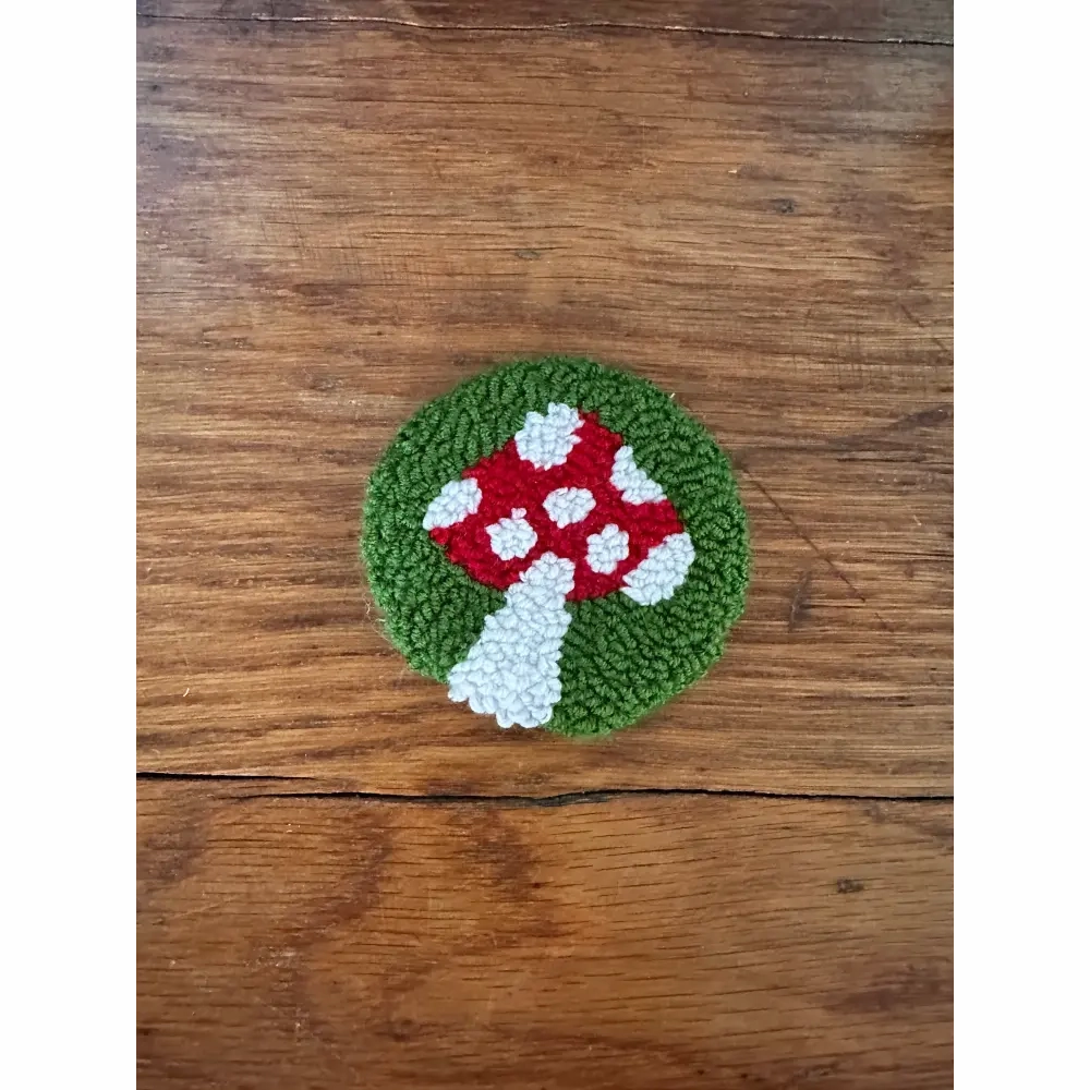 Punch Needle Hand-made Car Coasters: Red Mushroom