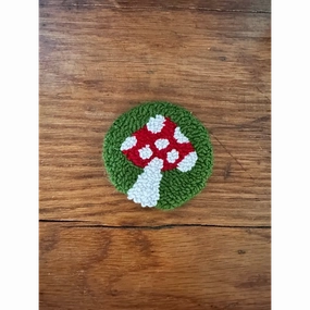 Punch Needle Hand-made Car Coasters: Red Mushroom