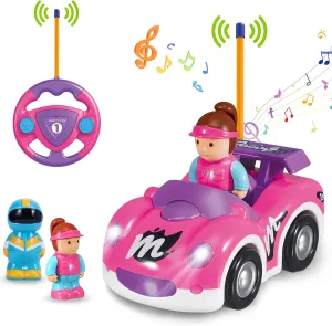 Pup Go Toddler RC Cartoon Race Car with Music and Lights, 2 Removable Interchangeable Dolls, First Remote Control Racing Car for Girls, 18 Months Pink Purple