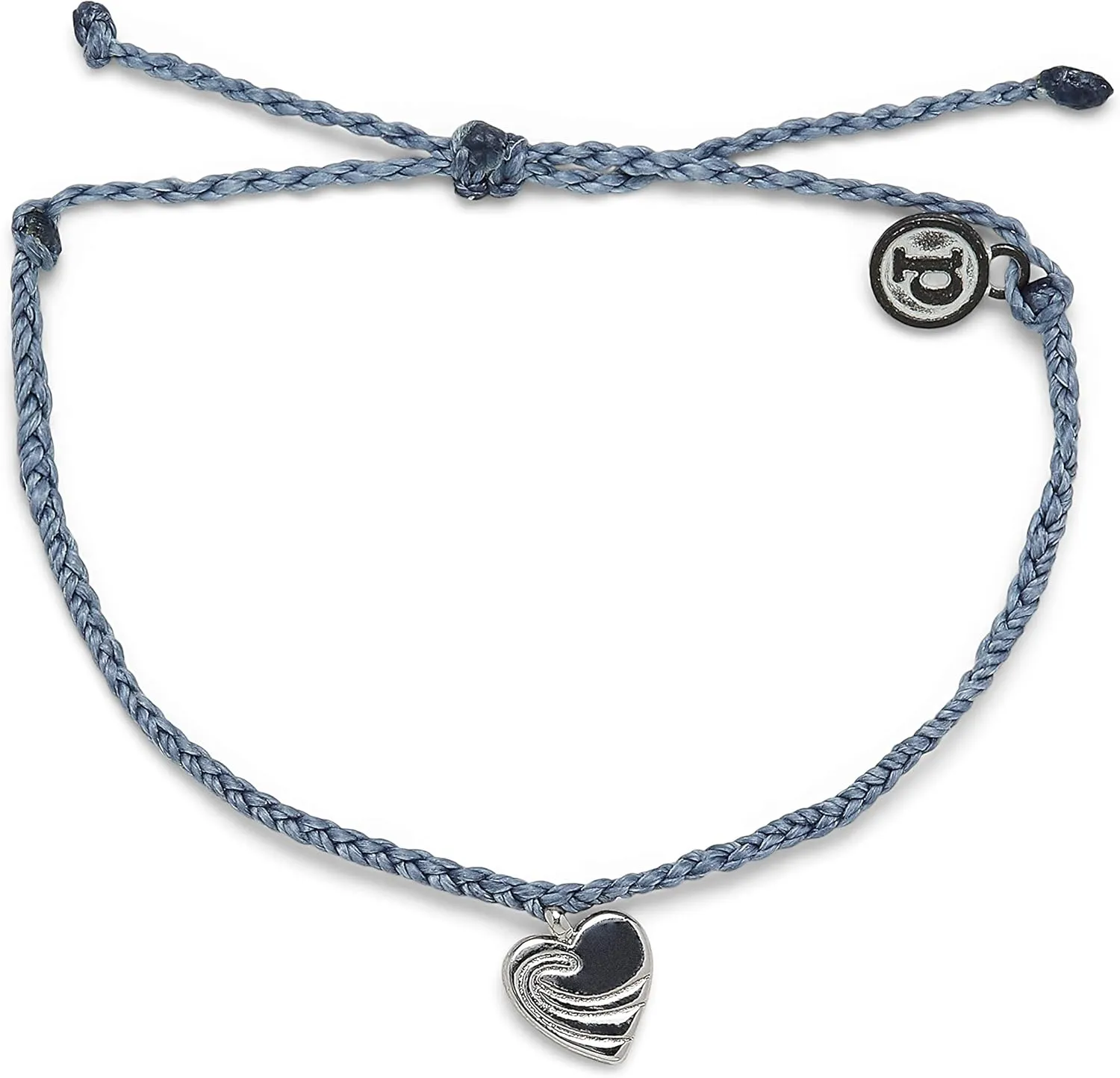 Pura Vida Silver or Rose Gold Surf Love Bracelet - 100% Waterproof, Adjustable Band - Brand Charm