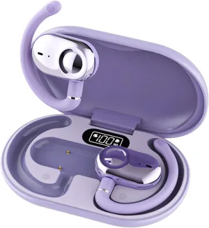 Purple Out of Ear Wireless Open Ear Headphones OWS Hanging Earphones 5.4 Bluetooth Air Bone Conduction Around Over The Ear TWS Wireless Earbuds Outside The Ear Buds Headphones with Earloop