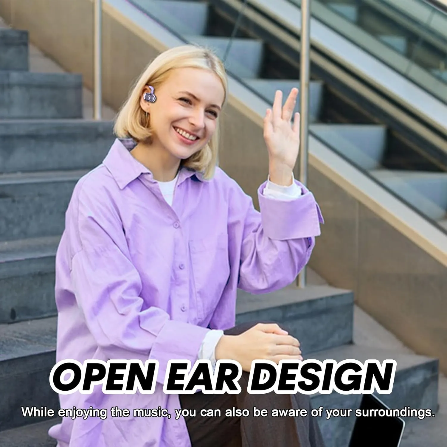 Purple Out of Ear Wireless Open Ear Headphones OWS Hanging Earphones 5.4 Bluetooth Air Bone Conduction Around Over The Ear TWS Wireless Earbuds Outside The Ear Buds Headphones with Earloop