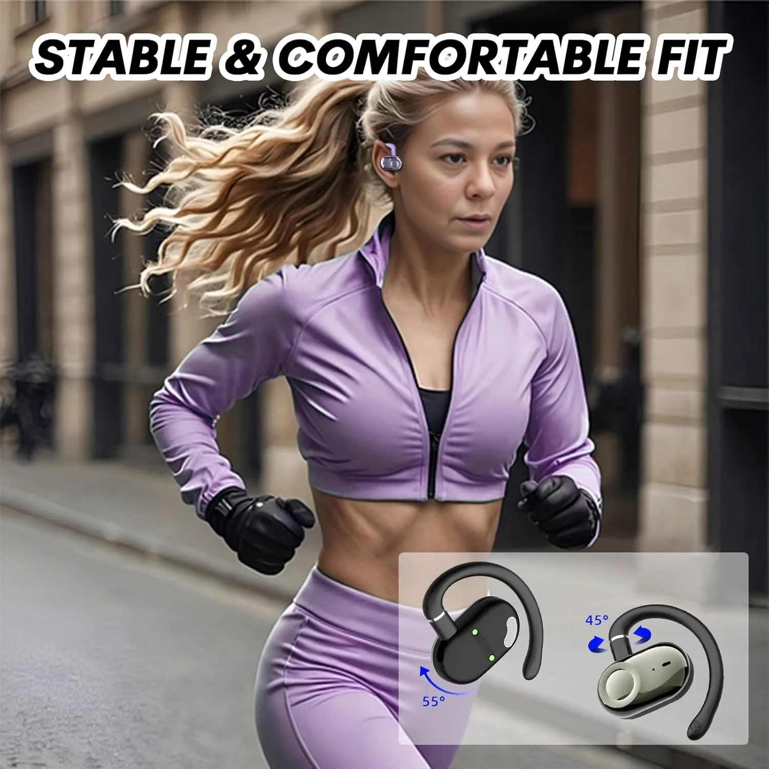 Purple Out of Ear Wireless Open Ear Headphones OWS Hanging Earphones 5.4 Bluetooth Air Bone Conduction Around Over The Ear TWS Wireless Earbuds Outside The Ear Buds Headphones with Earloop
