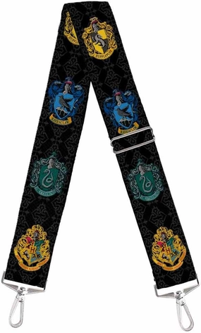 Purse Strap Hogwarts 4 House Crests Filigree Black Gray 2 Inches Wide