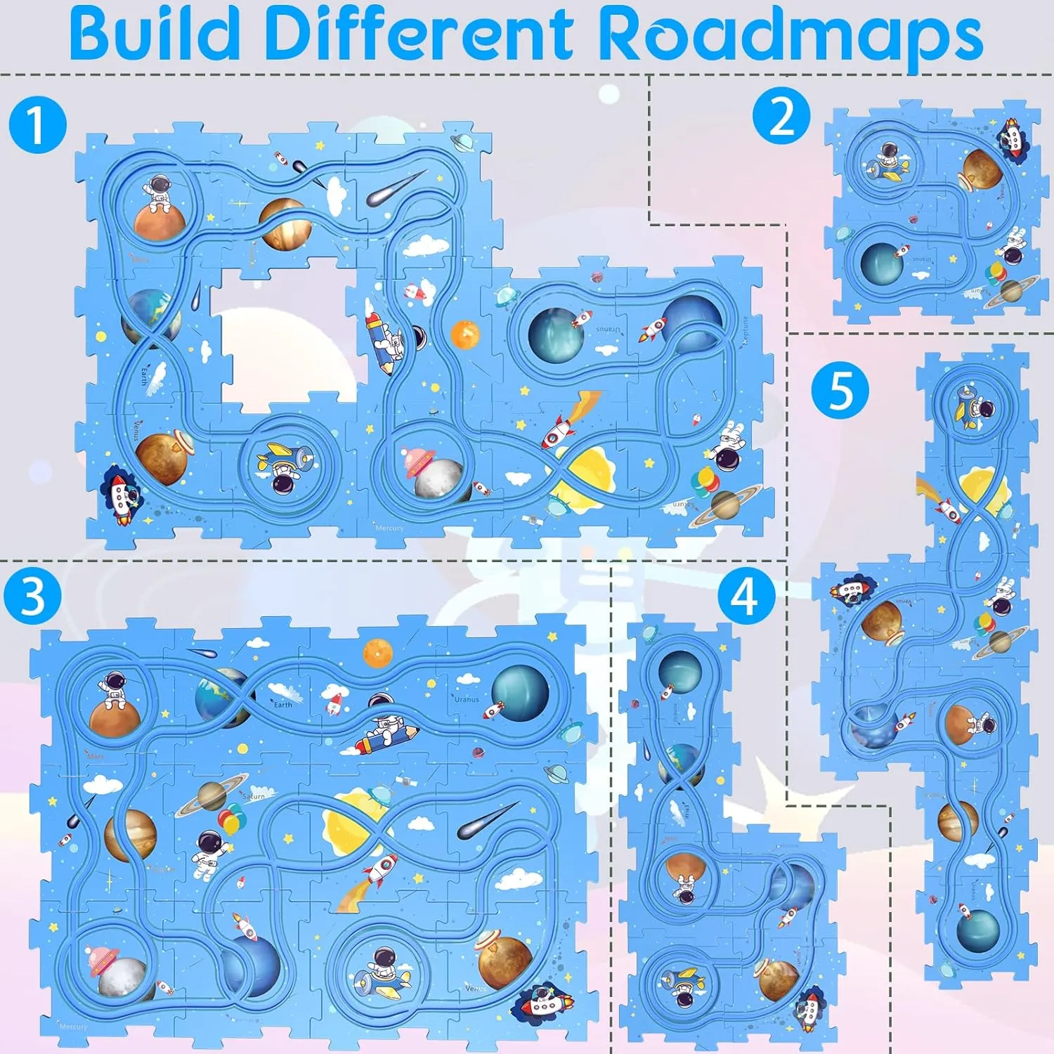 Puzzle Track Educational Play Set-Plastic Jigsaw Board & Battery Operated Toy Vehicles, Montessori Toys for Kids Ages 3-5, 2-4 Years Toddlers Puzzle Rail Car, 3 4 5 6 Year Old Boys Gift
