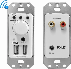 Pyle Bluetooth Receiver Wall Mount - In-Wall Audio Control Receiver w/ Dual USB Charging Port, 3.5mm AUX Input for Sound Systems - For Home Theater Entertainment - Includes DC Power Adaptor - PWPBT67
