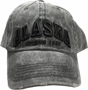 Quality Ball Cap Hat Alaska Raised Black Letter Distressed Grey