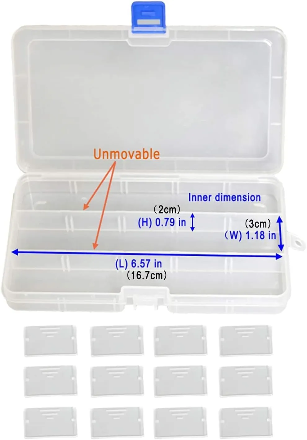 Qualsen 4 Pack Plastic Compartment Box with Adjustable Dividers Craft Tackle Organizer Storage Containers Box 15 Grid (4 Colors)