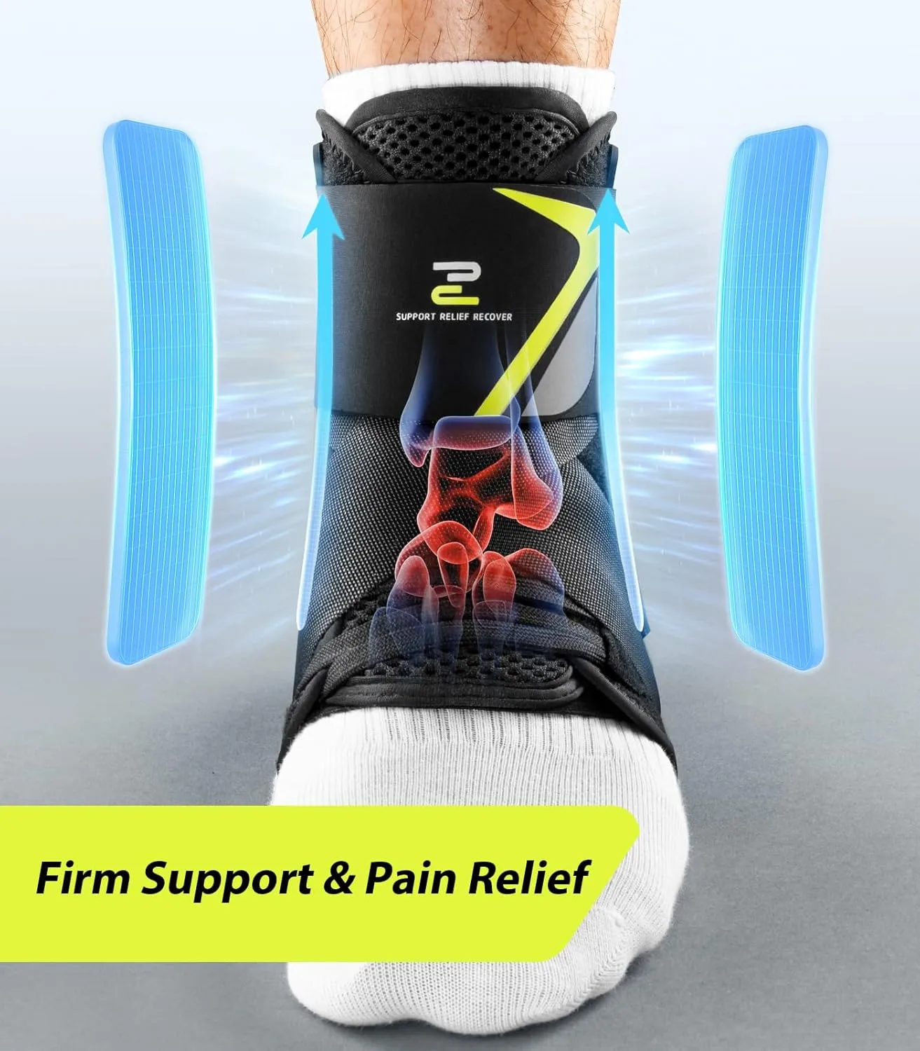 Quick Lace Up Ankle Brace with Side Stabilizing Pads, Slim Fit Ankle Support Brace, Adjustable & Breathable Ankle Support for Men Women, Ankle Stabilizer for Sprain,Injury Recovery,Sports,M