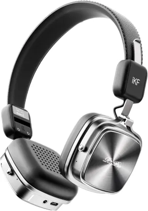 R2 Pro Retro Metal Leather Wireless Headphones with ANC -45dB, 40mm HiFi Drivers, 75H Playback, Bluetooth 5.4 & AUX, Customizable Lighting, ENC 5-Mic Clear Calls, Low Latency,App Control, Black