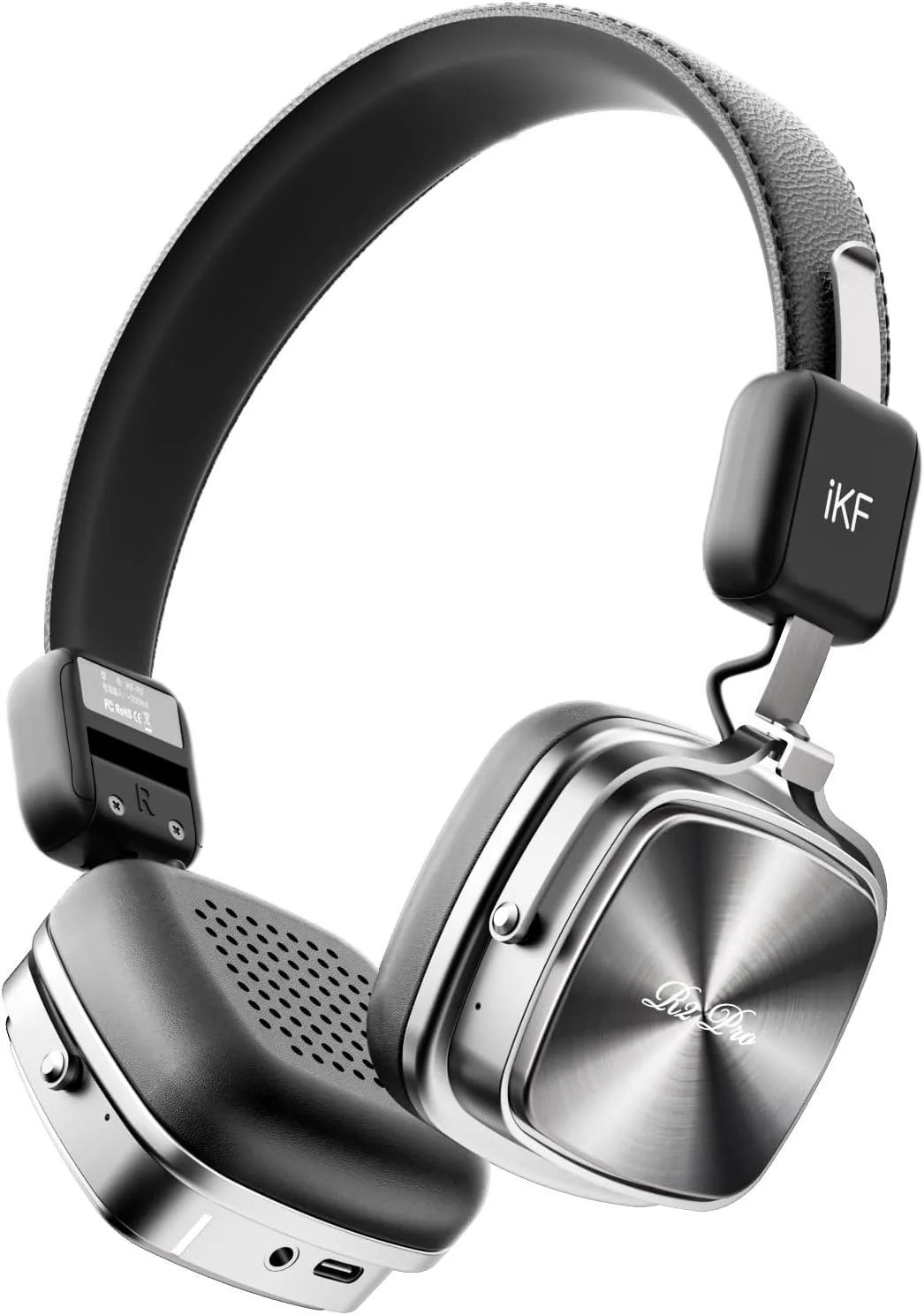R2 Pro Retro Metal Leather Wireless Headphones with ANC -45dB, 40mm HiFi Drivers, 75H Playback, Bluetooth 5.4 & AUX, Customizable Lighting, ENC 5-Mic Clear Calls, Low Latency,App Control, Black