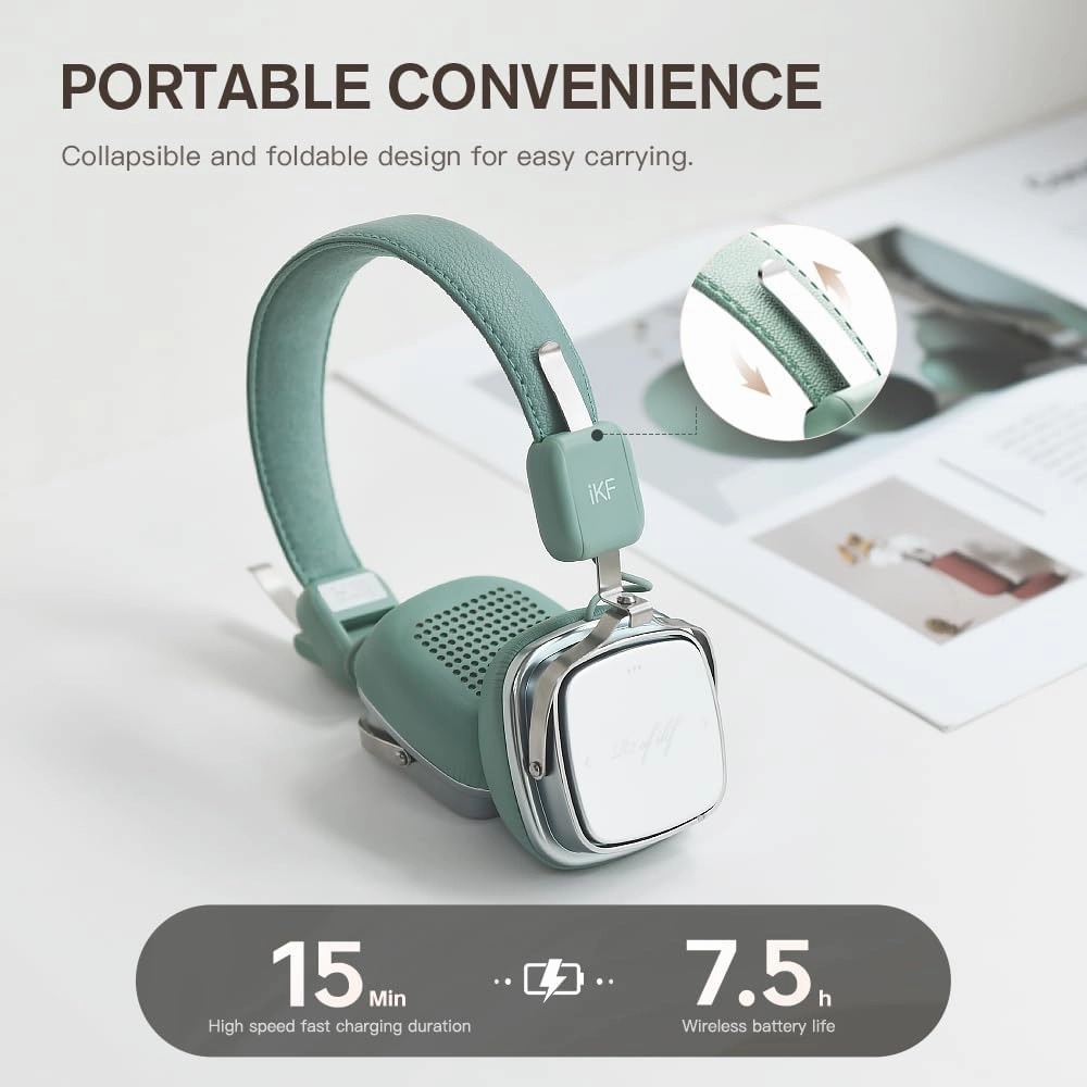 R2 Retro Classic Metal and Leather Grain Headphones, On Ear,Ergonomic Design,40mm Drivers, ENC Noise Cancelling, Bluetooth V5.4 & Wired Dual Mode, 60H Playtime,Throwback 80s 90s (Green)