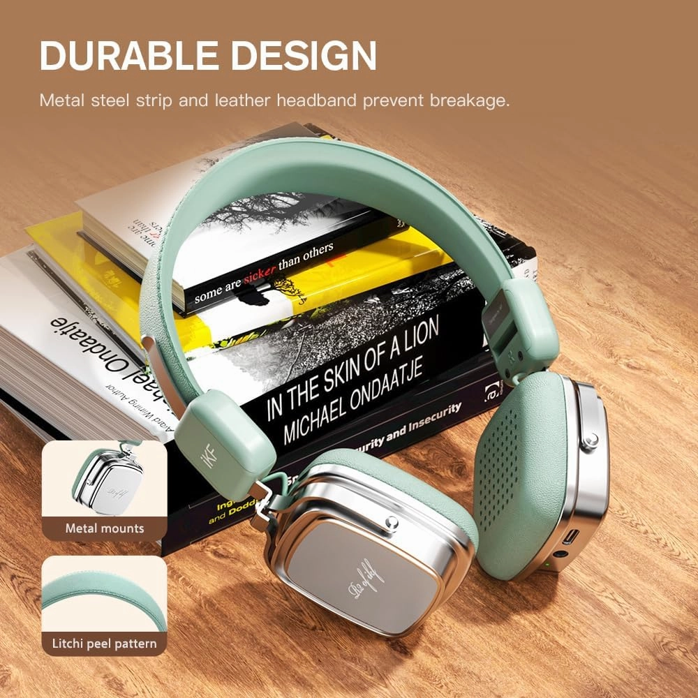R2 Retro Classic Metal and Leather Grain Headphones, On Ear,Ergonomic Design,40mm Drivers, ENC Noise Cancelling, Bluetooth V5.4 & Wired Dual Mode, 60H Playtime,Throwback 80s 90s (Green)
