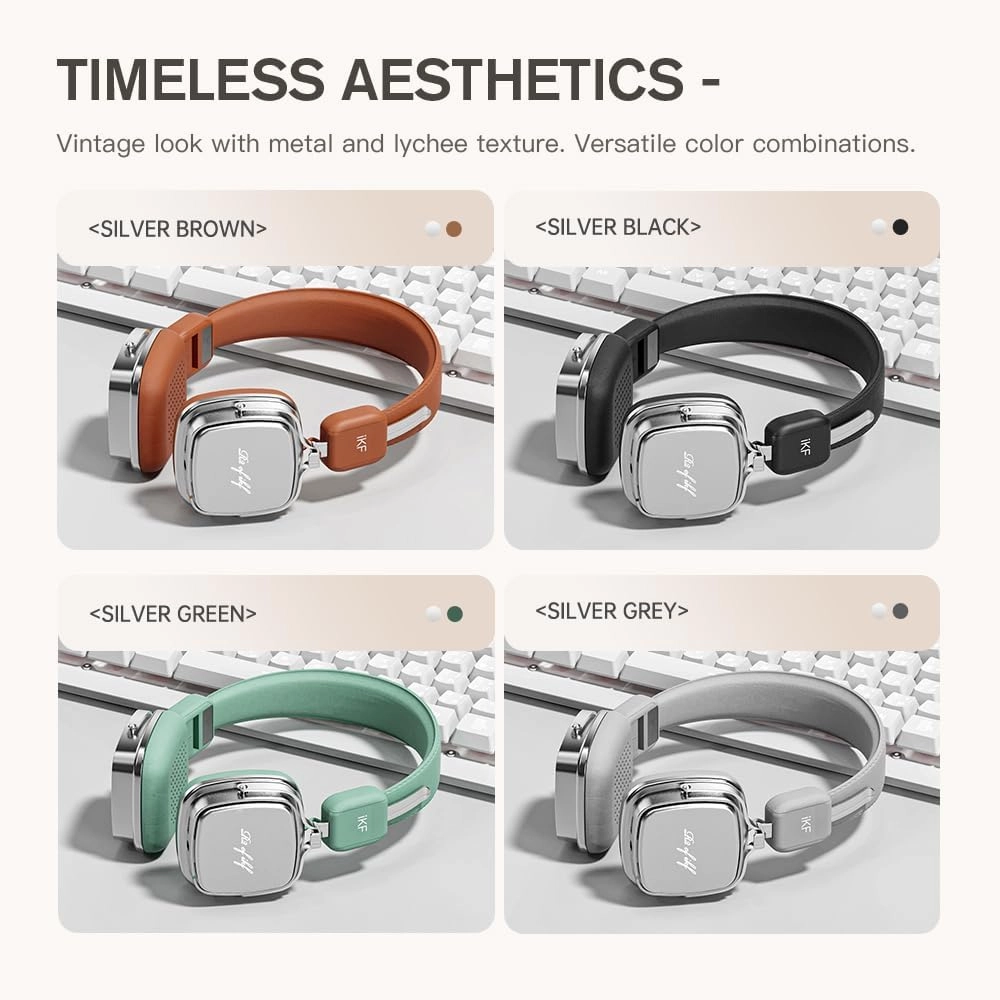 R2 Retro Classic Metal and Leather Grain Headphones, On Ear,Ergonomic Design,40mm Drivers, ENC Noise Cancelling, Bluetooth V5.4 & Wired Dual Mode, 60H Playtime,Throwback 80s 90s (Green)