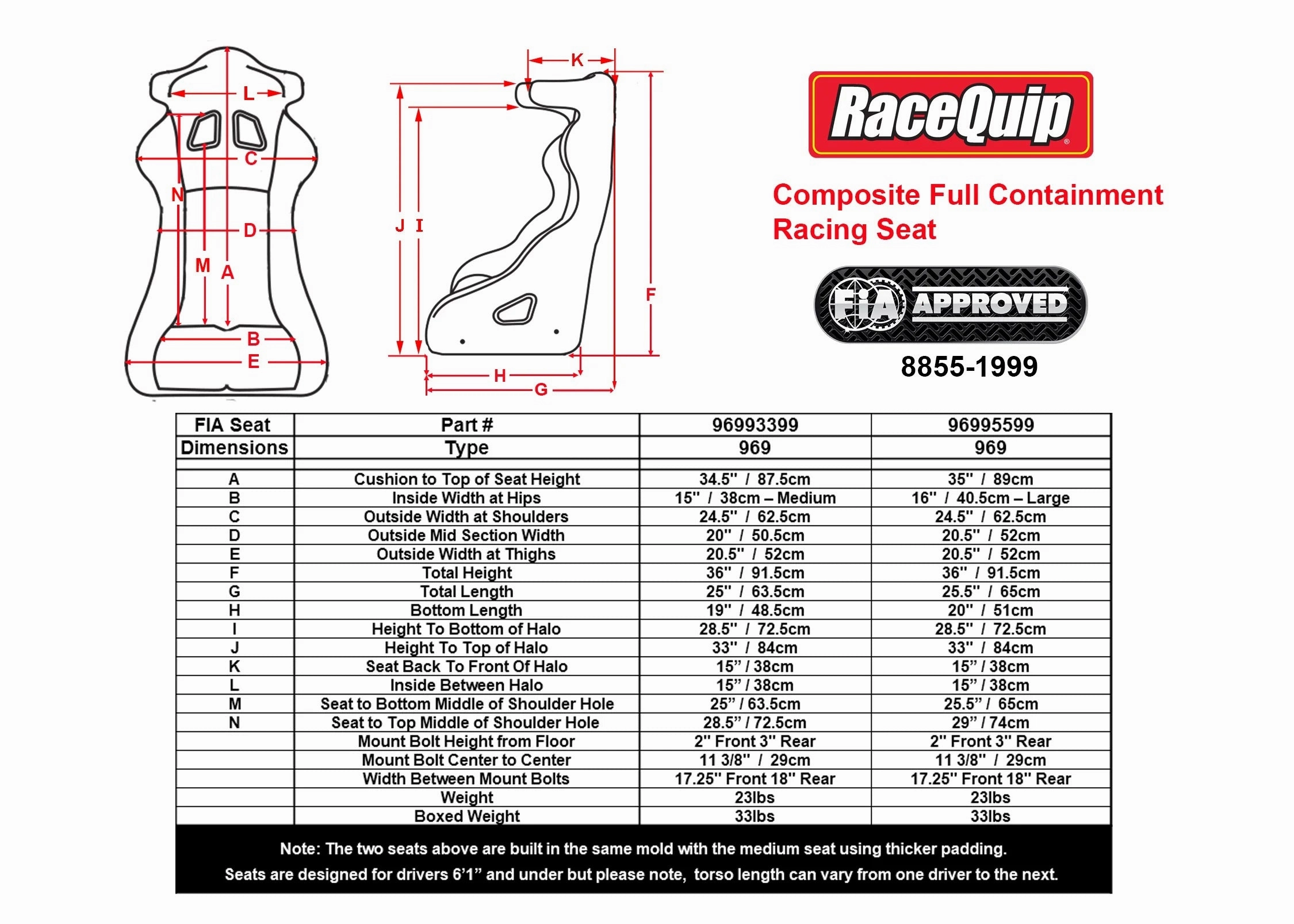 RACING SEAT,FULL CONTAINMENT,FIA,15",MEDIUM