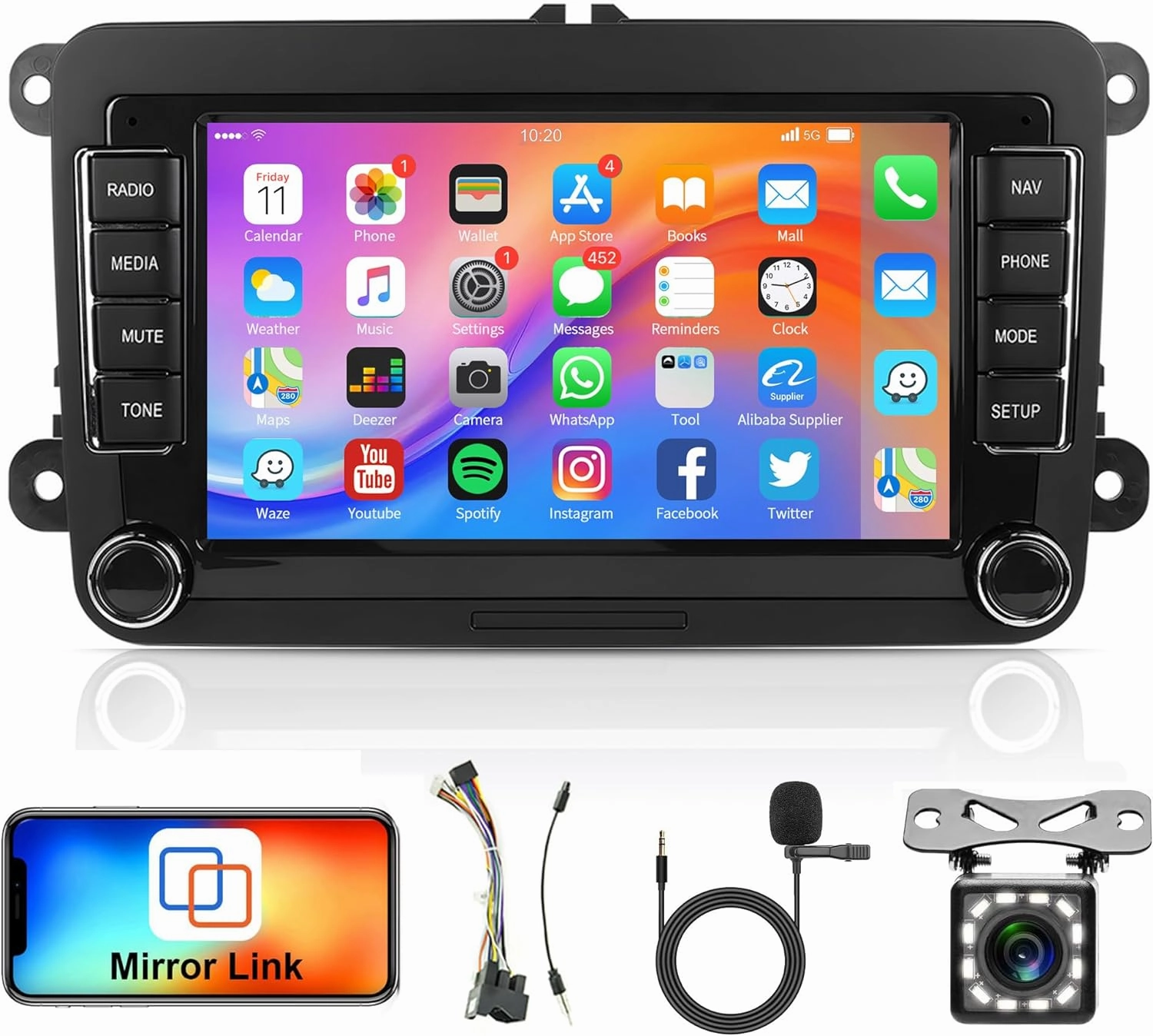 Radio for VW Passat Jetta Tiguan Golf MK5 MK6 T5 EOS Polo Android Car Stereo with GPS Navigation, Rimoody 7 Inch Touch Screen Mirror Link Bluetooth FM EQ SWC Backup Camera