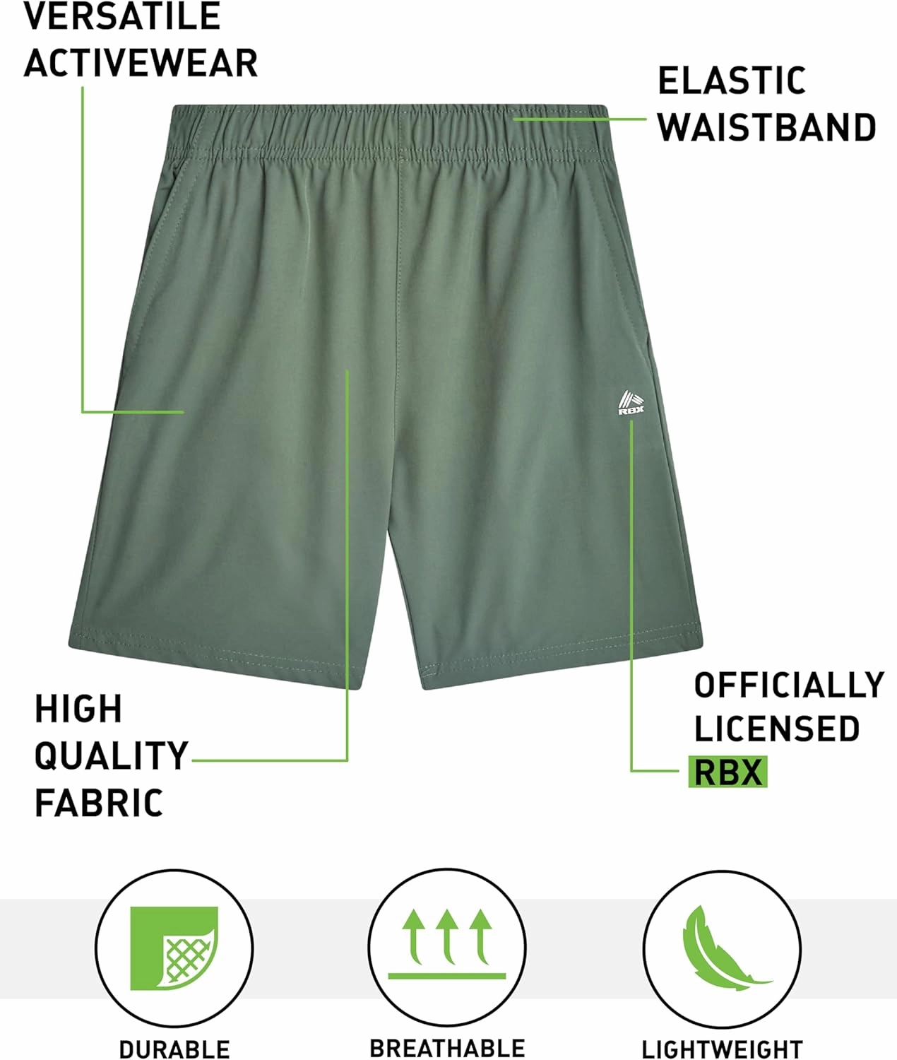 RBX Boys' Athletic Shorts - 2 Pack Active Performance Woven Shorts for Kids - Basketball Activewear Shorts for Boys (8-16)