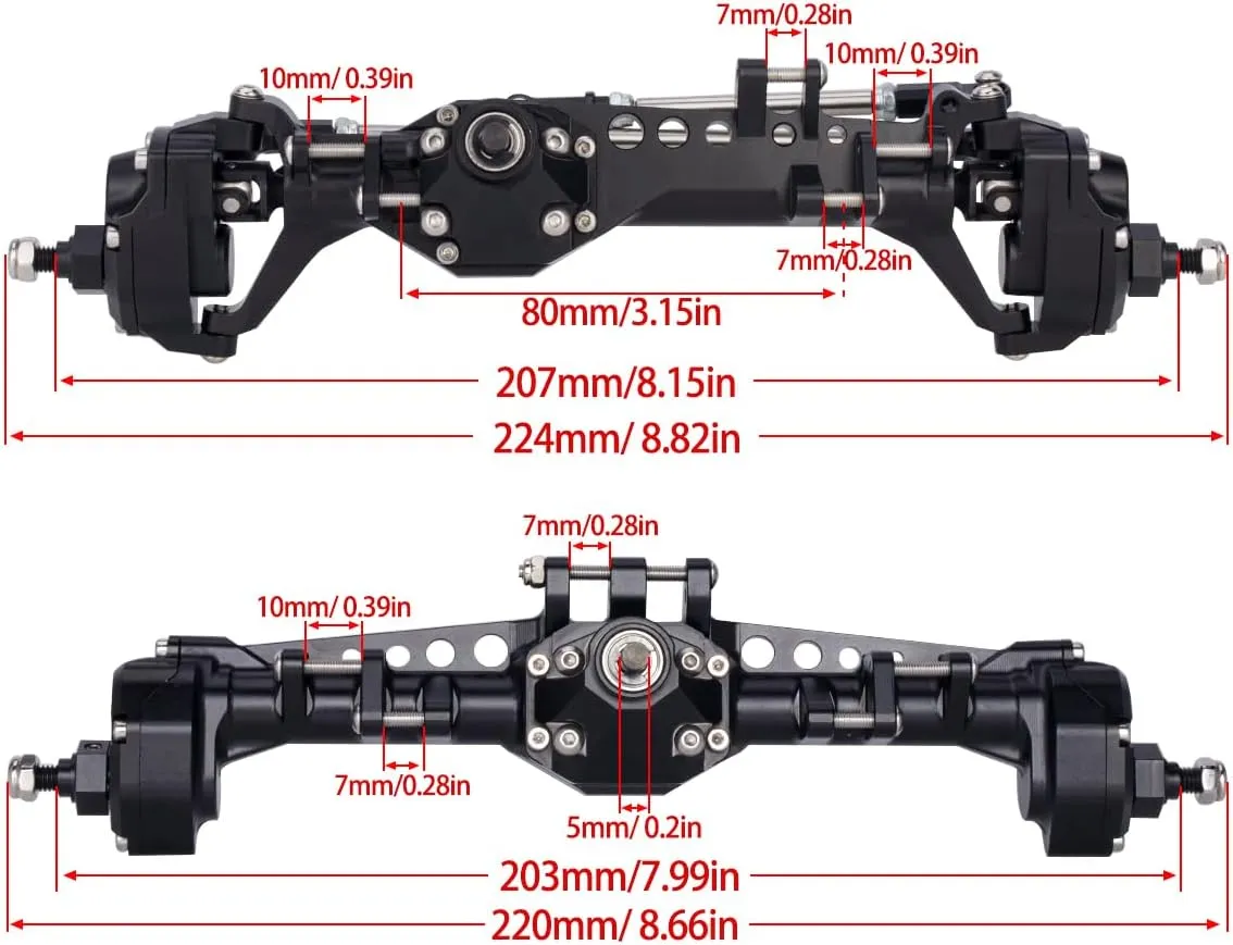RC Crawler with Machined Aluminum Front and Rear Portal Axles for Vanquish VS4-10 Phoenix F10 LCG Chassis (Black Front Axle)