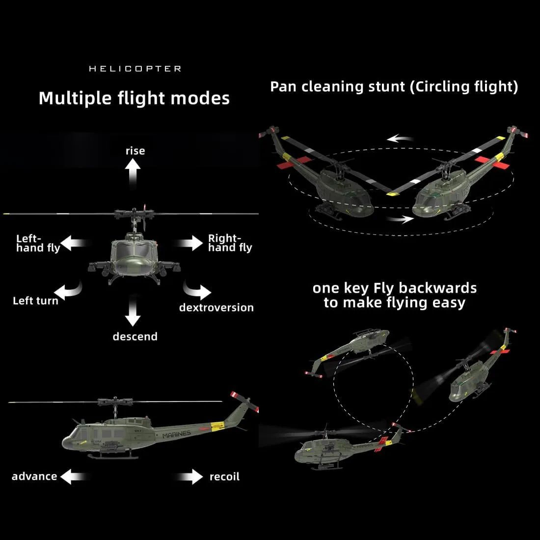 RC ERA C032 UH-1 Huey 1/48 Scale RC Helicopter for Adults, 6CH 2.4G Gyro Stabilized Aircraft with Fly Upside Down 3D Rolling & Altitude Brushless Motor -RTF/2 Battery