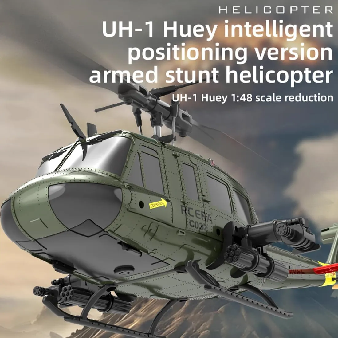 RC ERA C032 UH-1 Huey 1/48 Scale RC Helicopter for Adults, 6CH 2.4G Gyro Stabilized Aircraft with Fly Upside Down 3D Rolling & Altitude Brushless Motor -RTF/3 Battery