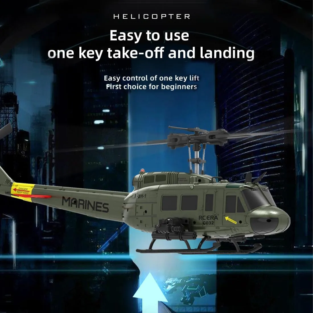 RC ERA C032 UH-1 Huey 1/48 Scale RC Helicopter for Adults, 6CH 2.4G Gyro Stabilized Aircraft with Fly Upside Down 3D Rolling & Altitude Brushless Motor -RTF/3 Battery
