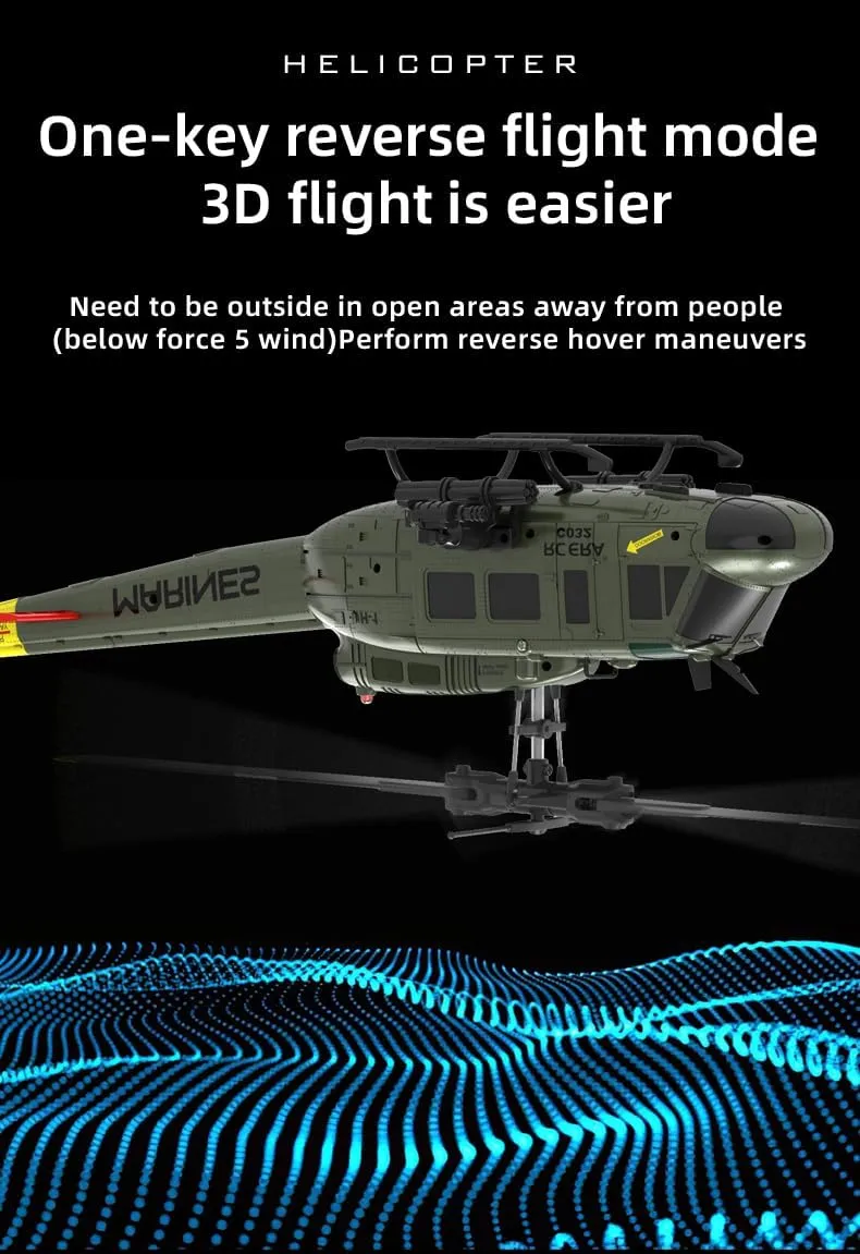 RC ERA C032 UH-1 Huey RC Helicopter Toys for Adults, 1/48 Scale 2.4G 6CH Stabilized Aircraft 6-Axis Gyro Brushless Flybarless Helicopter for Adults Beginner - Yellow & Blue/3 Battery