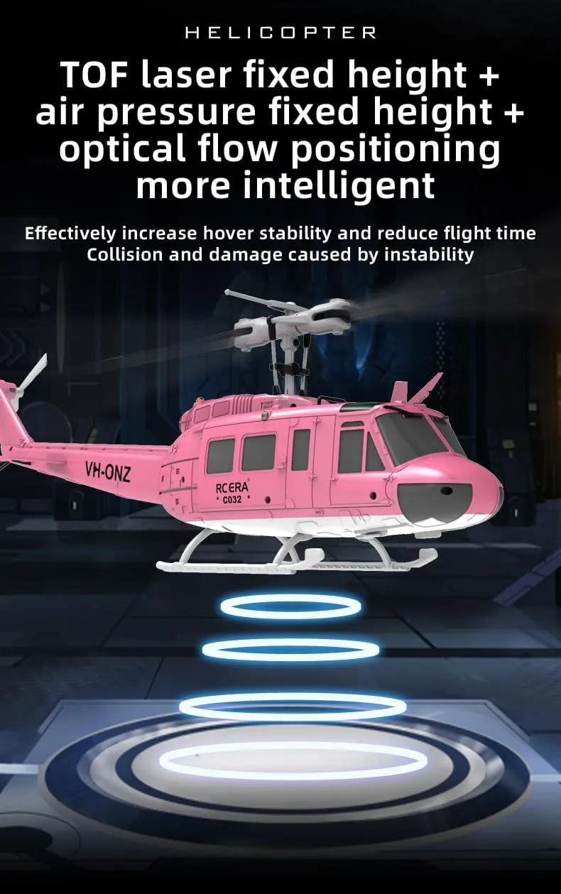 RC ERA C032 UH-1 Huey RC Helicopter Toys for Adults, 1/48 Scale 2.4G 6CH Stabilized Aircraft 6-Axis Gyro Brushless Flybarless Helicopter for Adults Beginner - Yellow & Blue/3 Battery