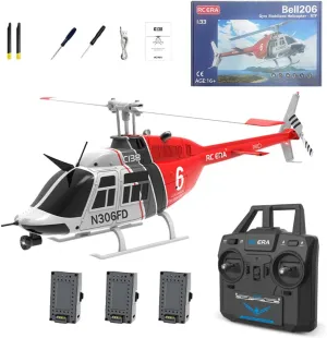 RC ERA C138 Bell 206 Helicopter, 1/30 Scale 2.4G 6CH No Aileron Remote Control Helicopter Model, 6-Axis Gyro RC Aircraft with Altitude Hold & Optical Flow Positioning (3 Battry)