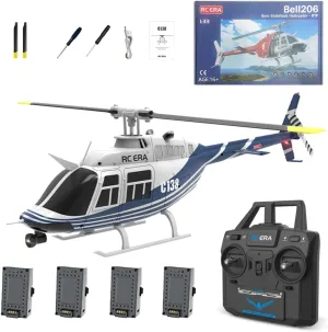 RC ERA C138 Bell 206 Helicopter, 1/30 Scale 2.4G 6CH No Aileron Remote Control Helicopter Model, 6-Axis Gyro RC Aircraft with Altitude Hold & Optical Flow Positioning (4 Battry)