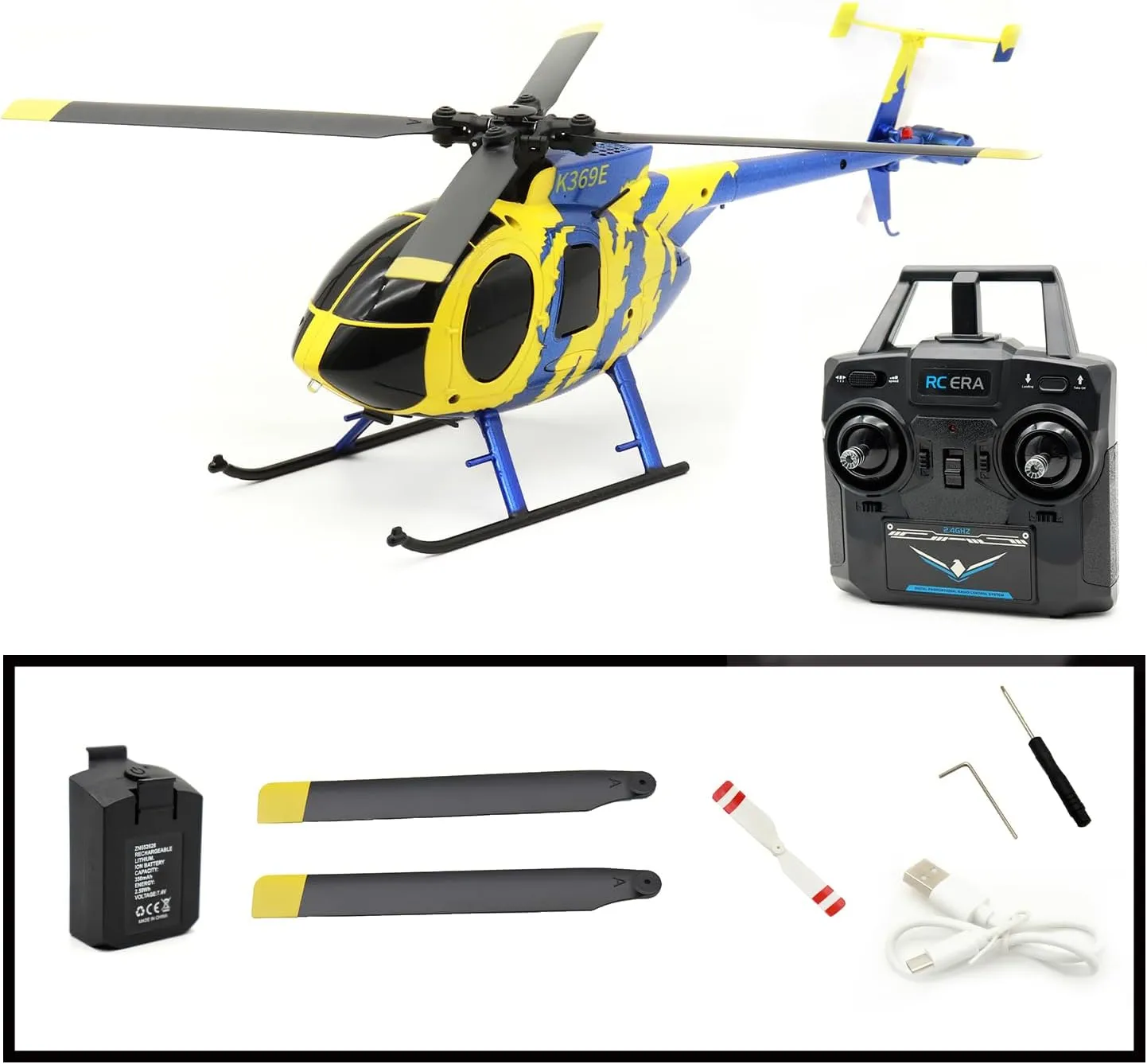 RC ERA C184 MD500 2.4G 4CH RC Helicopter with Optical Flow Sensor, Altitude Hold, Realistic Simulation, Upgraded Transmitter (Lightstream Version/4 Battery)